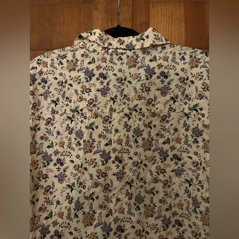 Women's Cream Floral Cotton Bohemian Slouchy Oversized Approx Sz L/XL Blouse